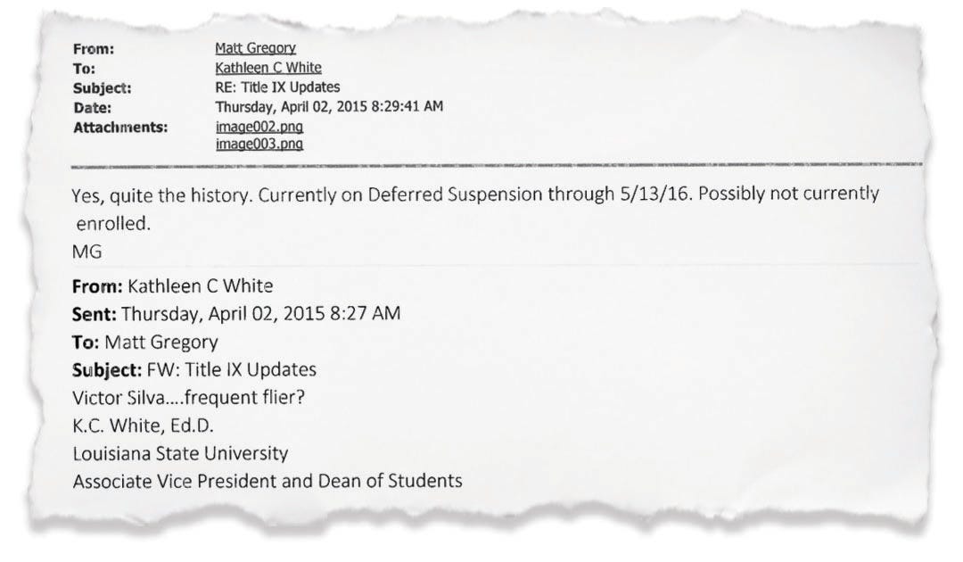 Officials in Louisiana State University's dean of students office recognized Victor Silva as a "frequent flier" with a history of conduct issues after his arrest for the alleged rape of an LSU student in April 2015. Six months earlier, LSU investigated a different LSU student's sexual assault allegation against Silva.