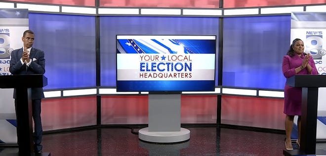 City Councilman Malik Evans (left) and Mayor Lovely Warren squared off in an hour-long candidate forum Tuesday, May 25, 2021, hosted by The League of Women Voters and WROC-TV8.