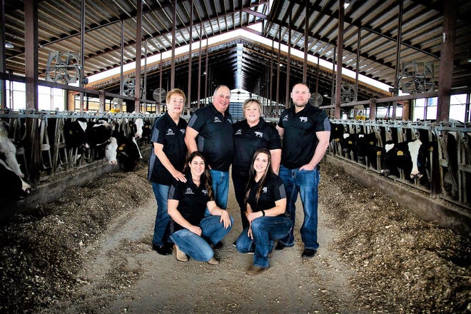 The Alsteen family of Lena will host the Oconto County Breakfast on the Farm on June 13. From left, front: Courtney and Carolyn; standing Marian, Mike, Pam and Colby.