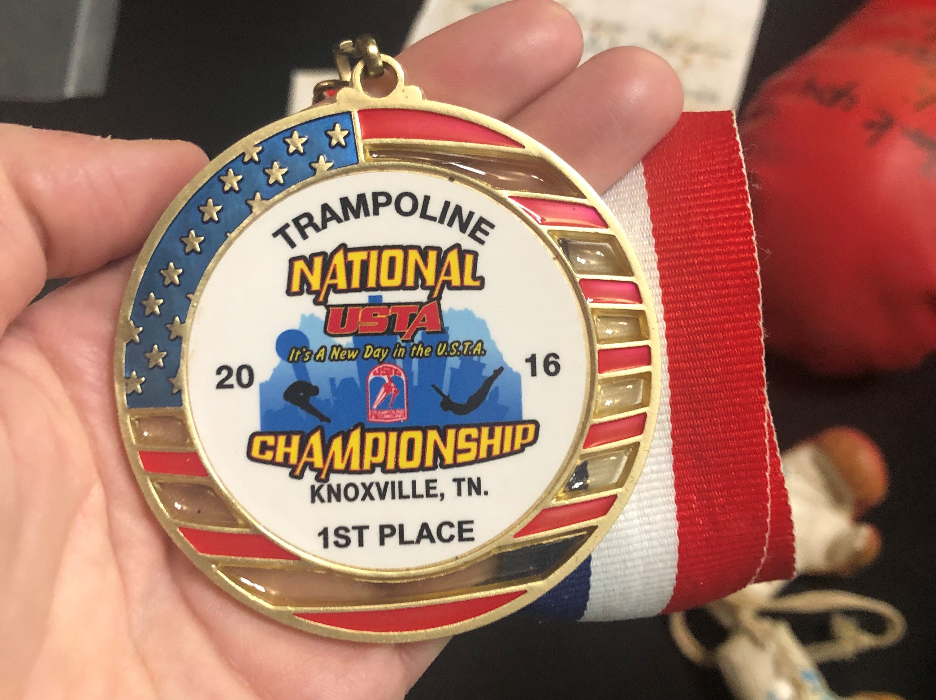 This first-place medal from the Trampoline National USTA Championship in Knoxville in 2016 was left at Muhammad Ali's grave.