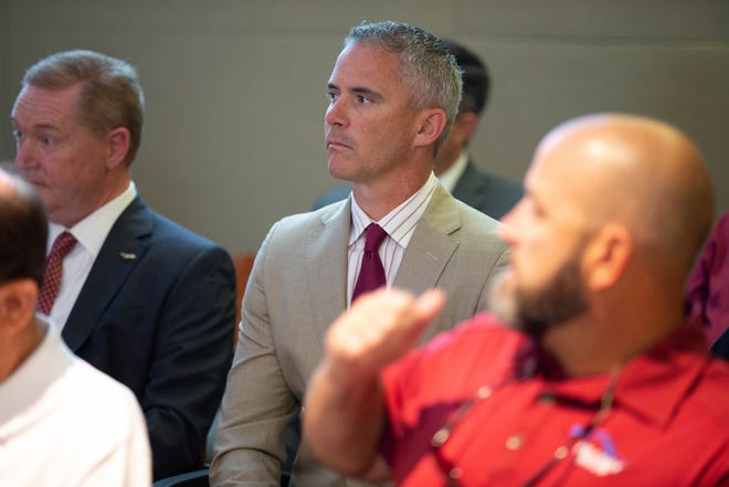 Florida State University Head Football Coach Mike Norvell attends a Blueprint Intergovernmental Agency Board at City Hall Thursday, May 27, 2021.