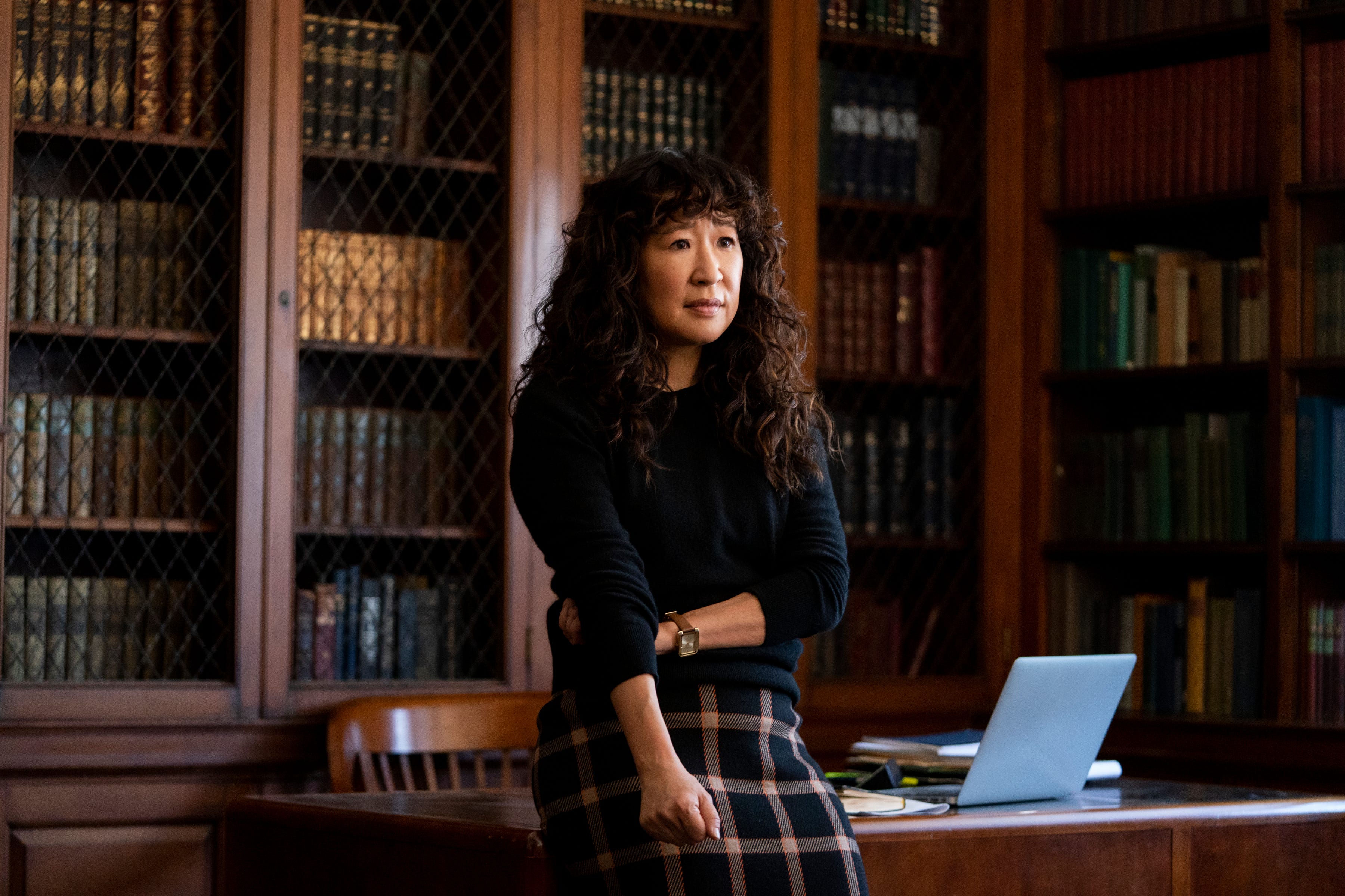 Sandra Oh as Professor Ji-Yoon in "The Chair."