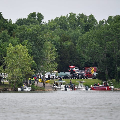Emergency personnel stage at the Fate Sanders boat
