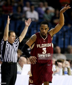 TAMPA, FL - MARCH 08:  Isaiah Swann #3 of the Florida State Seminoles reacts after hitting a three-point shot in the first half against the Clemson Tigers in the opening round of the ACC Men's Basketball Tournament at the St. Pete Times Forum March 8, 2007 in Tampa, Florida.  (Photo by Doug Benc/Getty Images)
