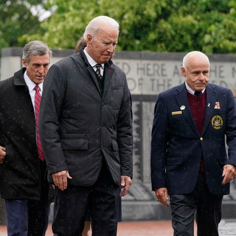 President Joe Biden arrives at a Memorial Day even