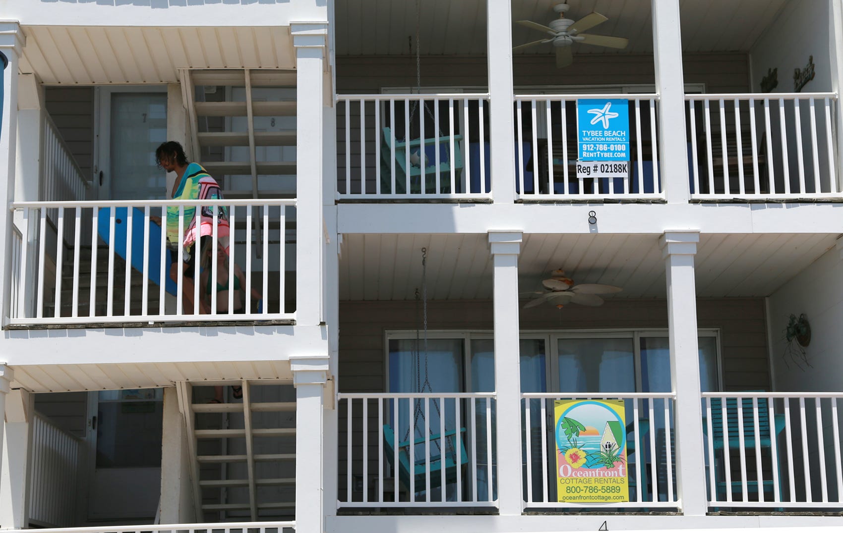 Short-term vacation rentals facing the ocean along Strand Avenue on Tybee Island.