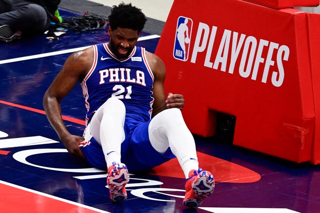 Sixers center Joel Embiid took a hard fall in the first quarter of Game 4 against the Wizards. His status for Game 5 is unknown.