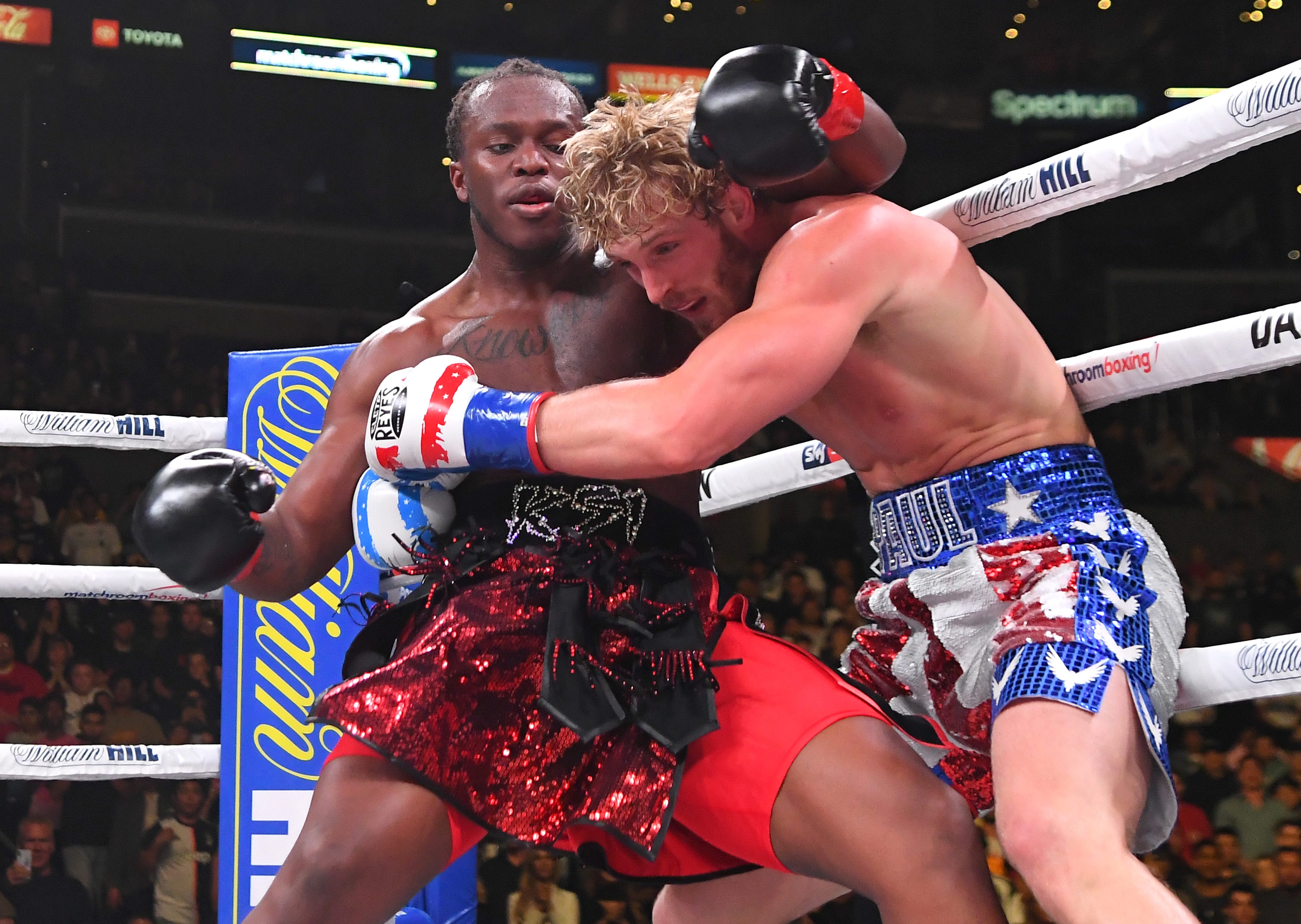 Logan Paul, right, exchanges punches with KSI during their fight in November 2019.
