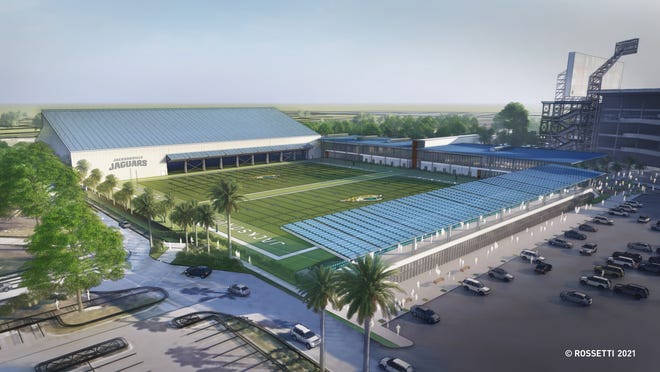 A rendering shows an aerial view of the "football performance center" the Jaguars want to build in partnership with the city.