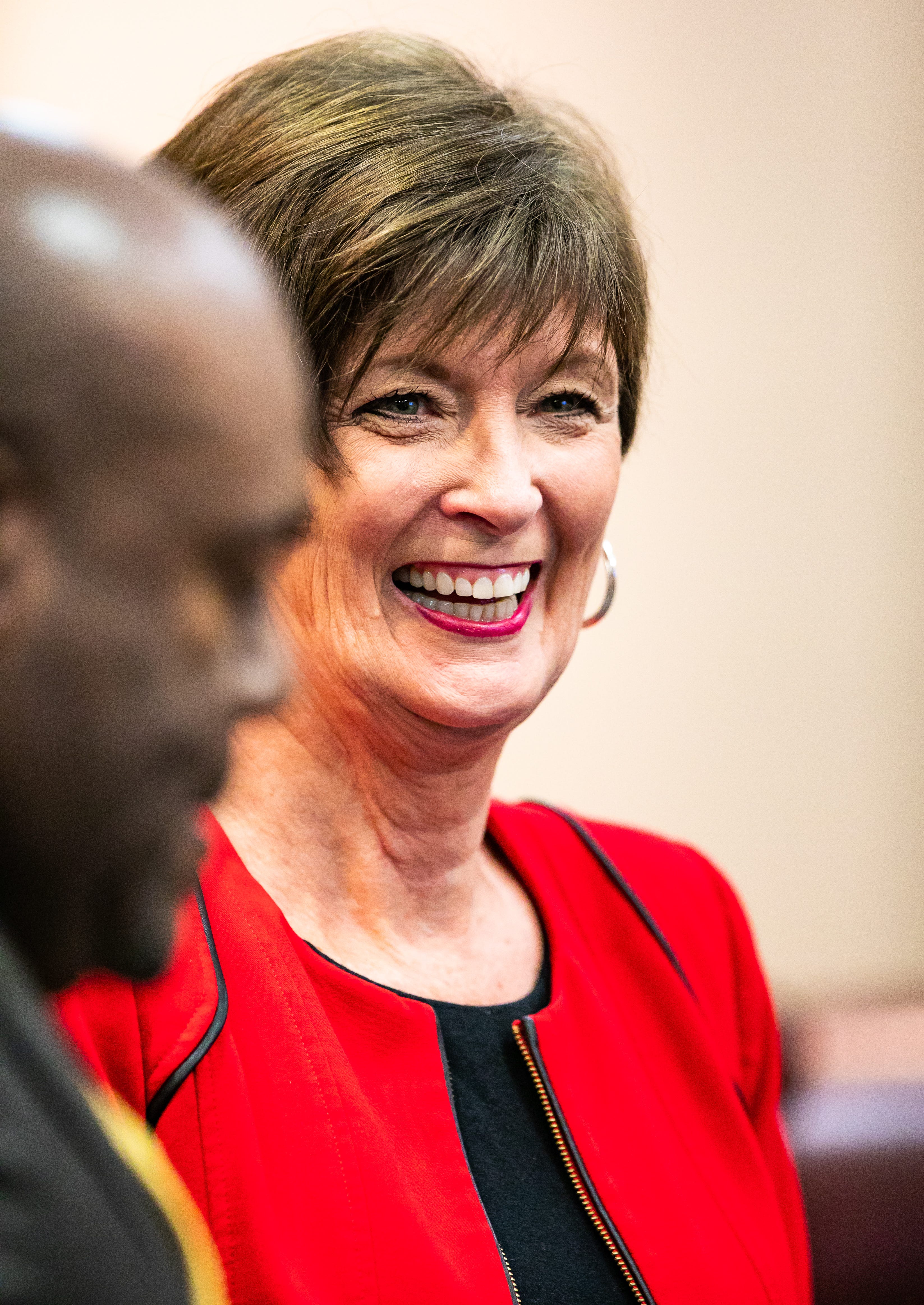 Beth McCall has a laugh with fellow School Board members during a work session in 2019. [Ocala Star-Banner file]2019