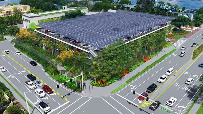 The first phase of the Marie Selby Botanical Gardens master plan includes a 450-car parking garage topped by a 50,000-square-foot solar panel array.