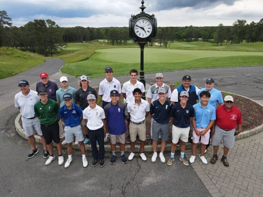 Players and coaches pose at Thursday's Housen-Ruch All-Star Challenge at Metedeconk National in Jackson.