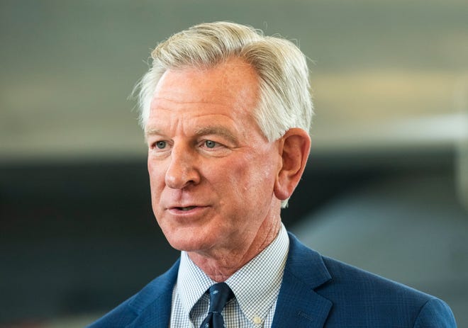 Sen. Tommy Tuberville visits the 187th Fighter Wing at Dannelly Field in Montgomery on June 3, 2021.
(Photo: Jake Crandall/ Advertiser)