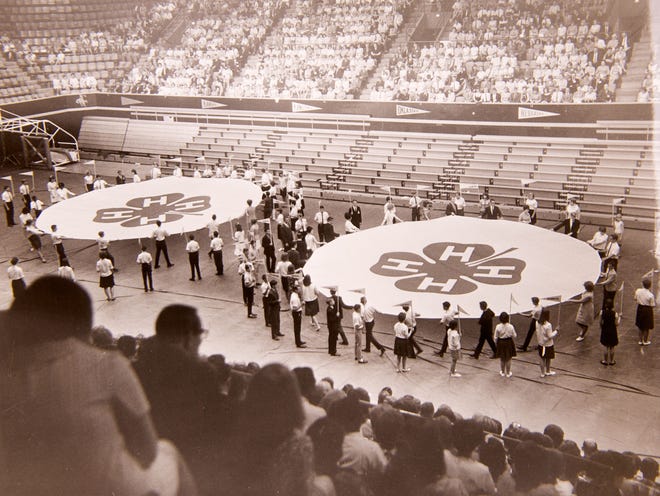 Delegates in this undated photo take part in State 4-H Roundup in what is now Gallagher/Iba Arena on the Oklahoma State University campus in Stillwater.