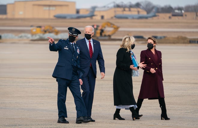 Air Force Col. Steve Snelson, escorts the Bidens who were traveling on Air Force One.