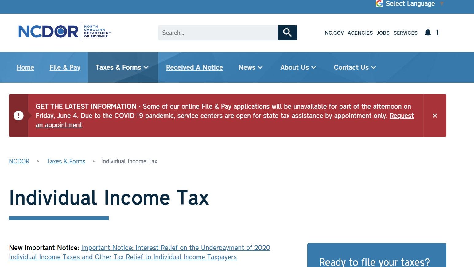 North Carolina State Income Tax Return