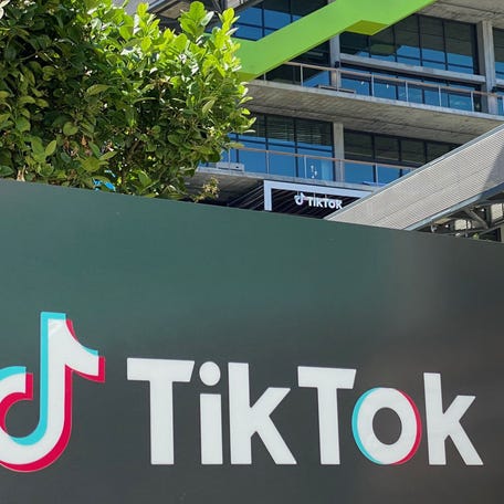 In this file photo taken on August 11, 2020 the logo of Chinese video app TikTok is seen on the side of the company's new office space at the C3 campus in Culver City, in the westside of Los Angeles.