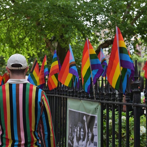 Rainbow flags adorn the Stonewall National Monumen