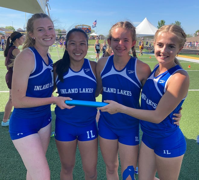 The Inland Lakes girls 3200 relay team of Larissa Huffman, Haivyn Fielder, Hannah Robinson and Christy Shank finished second in the state at the Division 4 track and field finals held in Hudsonville on Saturday.
