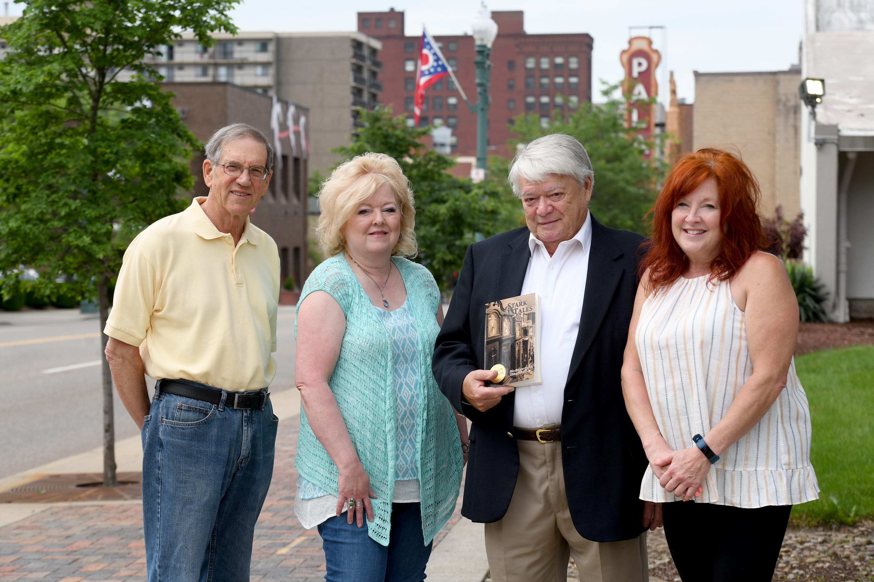The Greater Canton Writers' Guild has published the "Stark Tales" anthology. Four of the contributing authors are shown from left: Ron Luikart, Mela Saylor, Edward Klink and Jean Trent. The mosaic novel blends fiction with Stark Count settings and historical events.