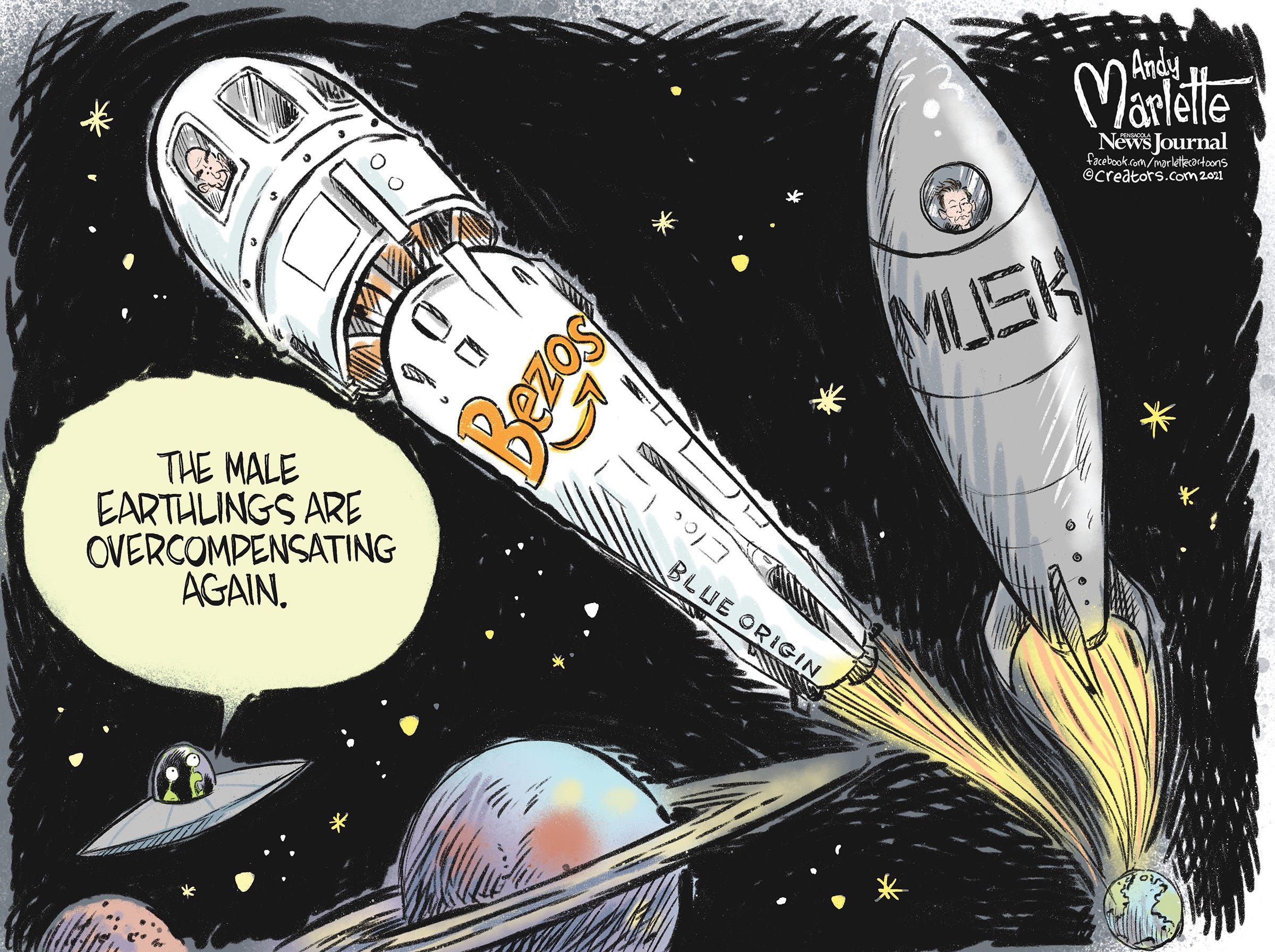 CARTOON TUESDAY: Bezos and Musk: who has the biggest rocket ship? CARTOON TUESDAY: Bezos and Musk: who has the biggest rocket ship?