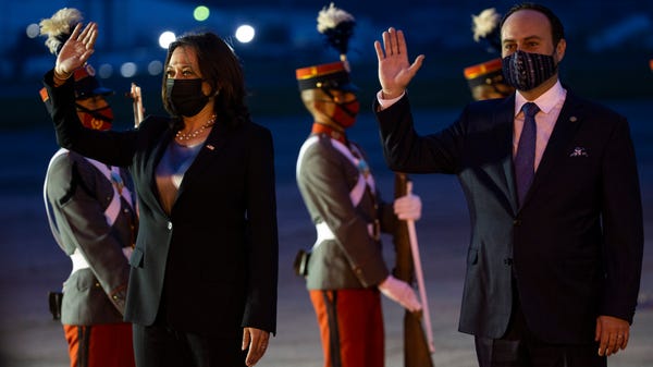Vice President Kamala Harris is escorted by Guatem
