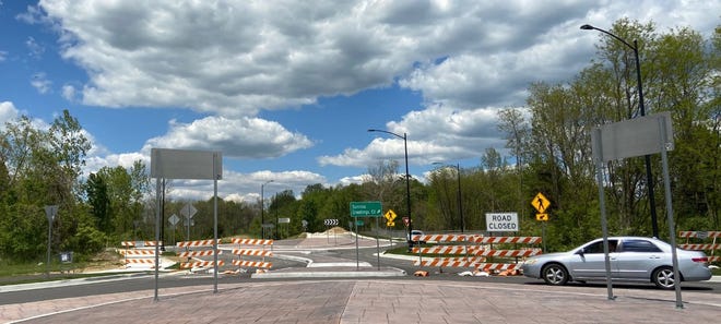 An extension of Sunrise Greetings Court will link Vernal Pike with this double roundabout at Profile Parkway, seen as the roundabout construction was completed in June 2021.