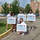 From left, Baylie Busby, Raven Harris and Chipper Baudry and Kayla Tweedy, front, campaigning for Hattiesburg's Mayor Toby Barker at the Longleaf Trace Gateway Building, polling station for Ward 1. Tuesday, May 8th.