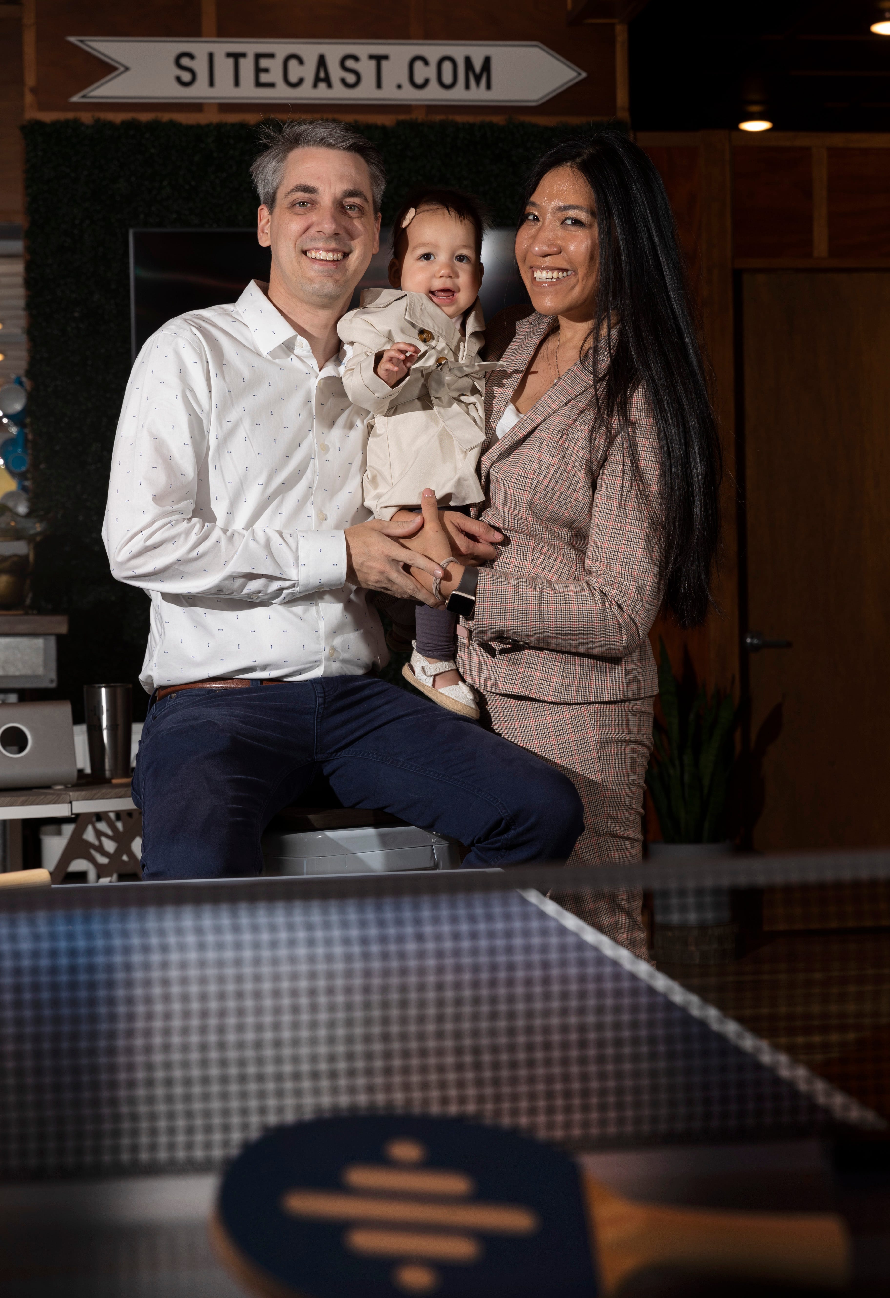 Brad and Rubie Gauthier are shown with their 10-month-old daughter in Minocqua. They are the owners of Sitecast, a national website design firm . They lived in Portland, but anxious about coronavirus and social unrest, left the city and moved to the Northwoods.