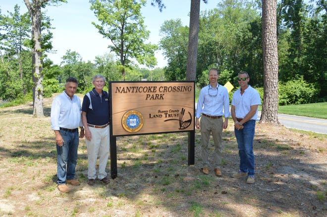 Pictured at Nanticoke Crossing Park on Woodland Ferry Road in Seaford are (left to right) Sussex County Land Trust Executive Director Mark Chura, Chesapeake Conservancy Chairman, Randy Larrimore, Chesapeake Conservancy President and CEO Joel Dunn and Sussex County Land Trust Chairman Casey Kenton.