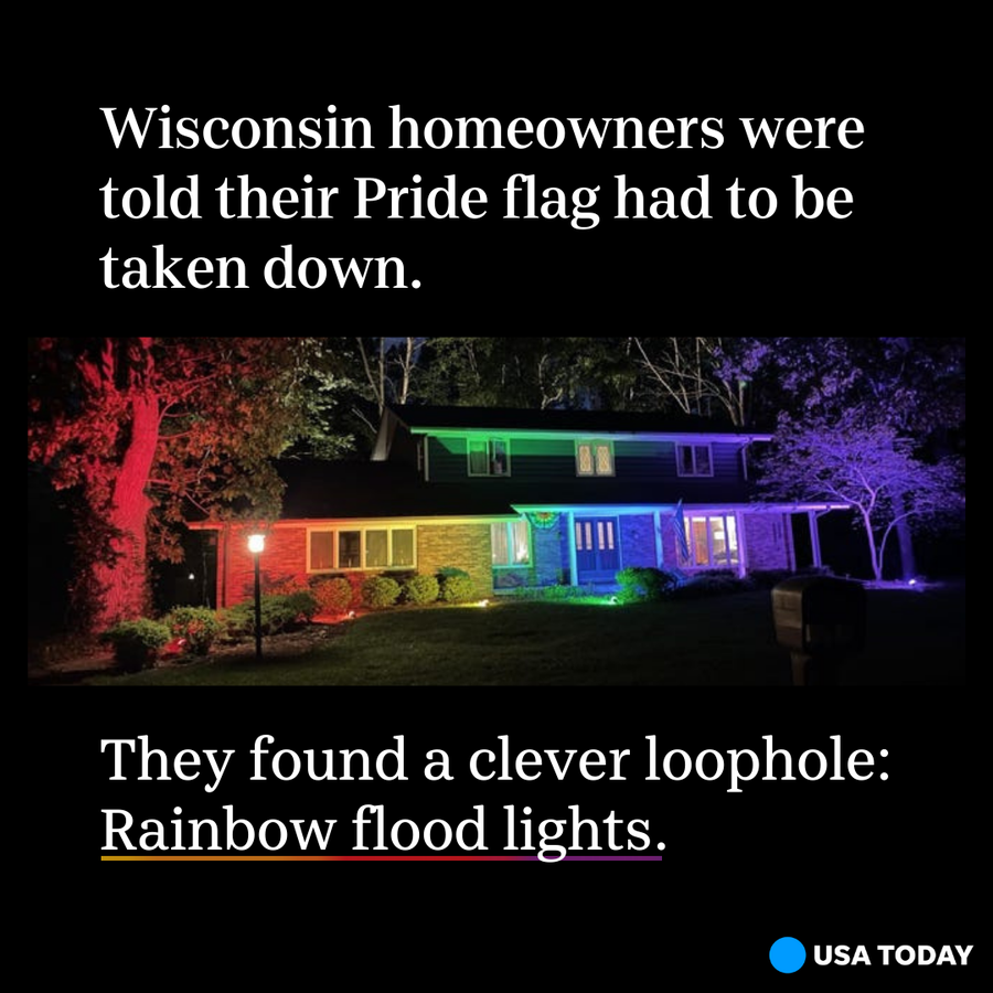 A homeowner in Wisconsin washed his home in rainbow flood lights.
