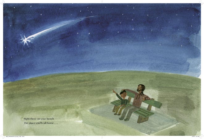An illustration from Duchess Meghan of Sussex's children's book, "The Bench," by artist Christian Robinson.