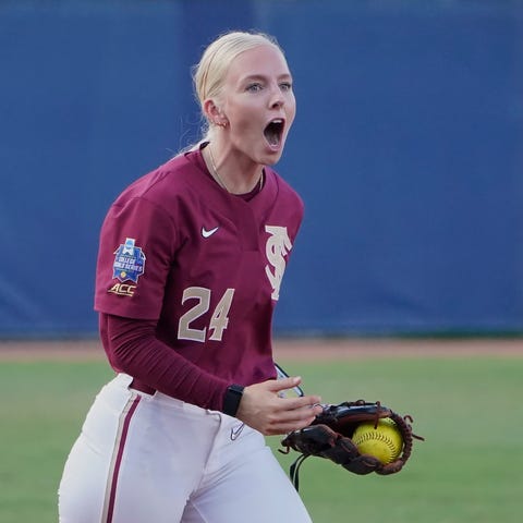 Florida State's Sydney Sherrill (24) reacts after 