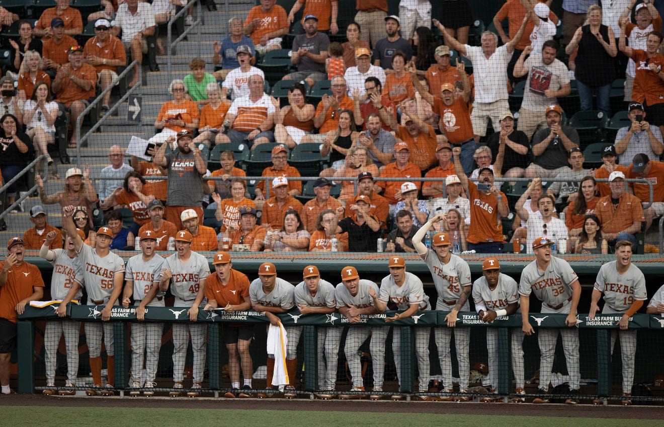 Texas players celebrate after a bases-loaded walk during an Austin Regional win over Fairfield last Sunday. The Longhorns won their regional by outscoring Southern, Arizona State and Fairfield by a combined 33-5 score.