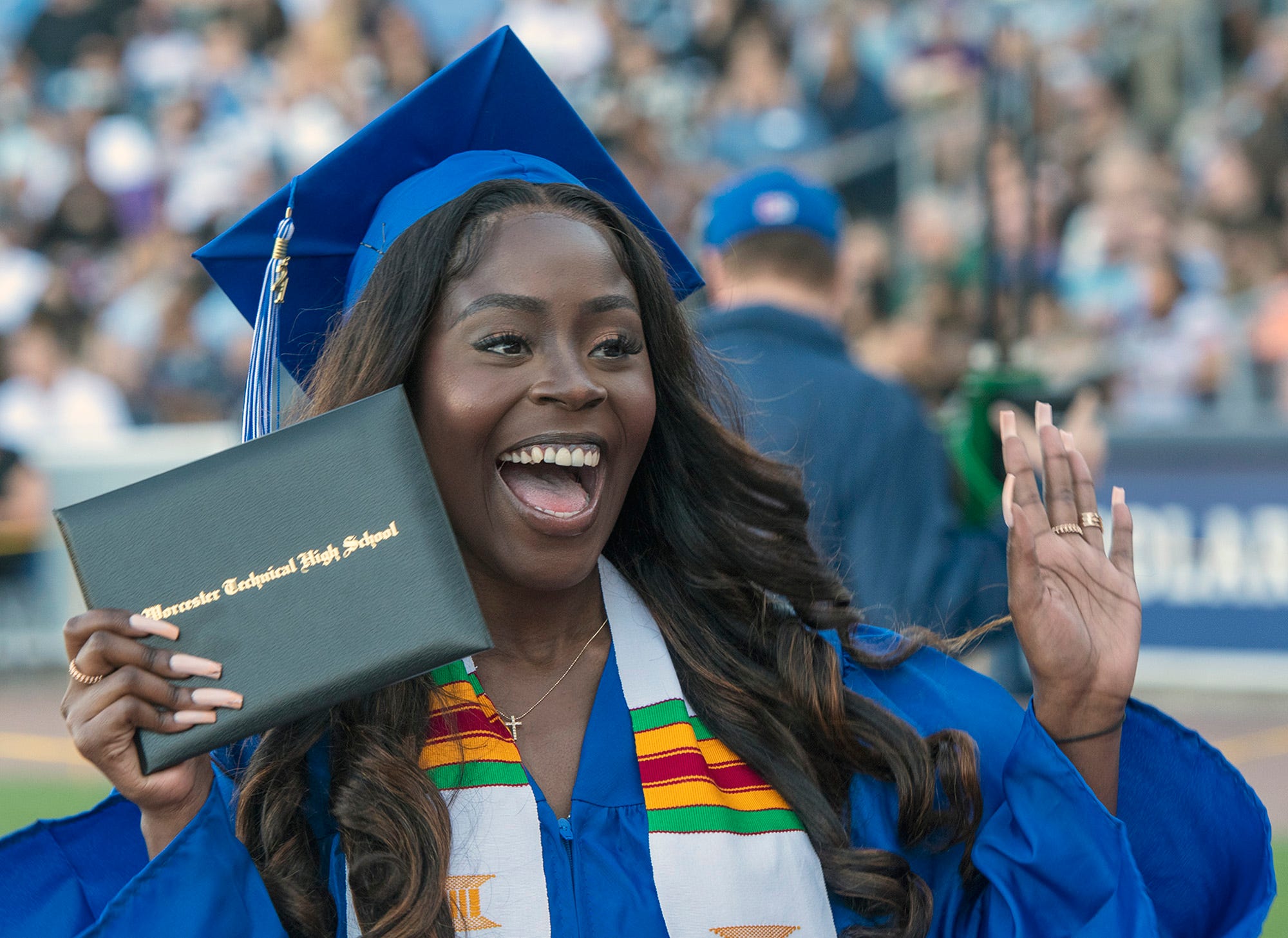 Worcester Technical High School graduates take the field at Polar Park 