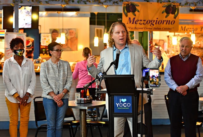 York County Economic Alliance CEO and President Kevin Schreiber, announces $6.4 million in federal and state funding that will be provided to York County businesses through the COVID-19 Hospitality Industry Recovery Program (CHIRP) and the American Rescue Plan during a press conference at Central Market House in York City, Friday, June 11, 2021. Dawn J. Sagert photo