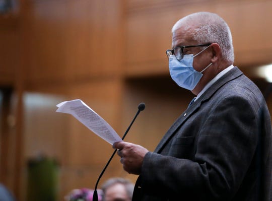 Rep. Mike Nearman addresses the House of Representatives in his defense before the vote on the expulsion resolution at the Oregon State Capitol on Thursday.