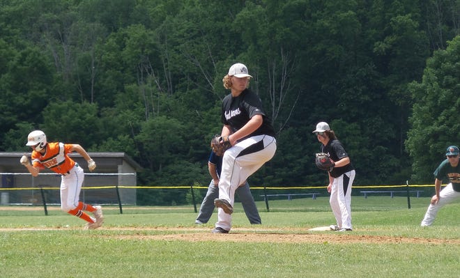 Aidan Maxwell pitches in the Section III Class C2 Championship June 12, 2021.