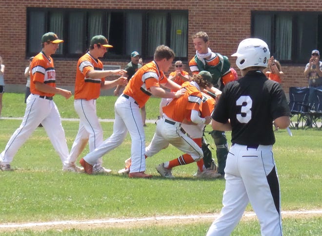 Beaver River players celebrate after winning the Section III Class C2 Championship June 12, 2021.