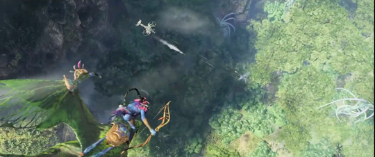A screen shot from the reveal trailer of the video game 'Avatar: Frontiers of Pandora' coming in 2022.