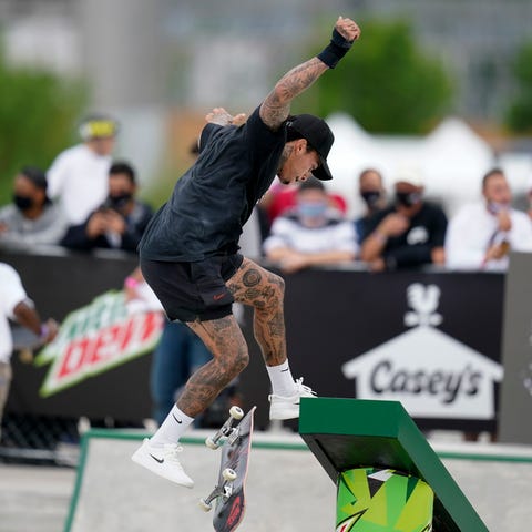 Nyjah Houston practices for the Olympic qualifying