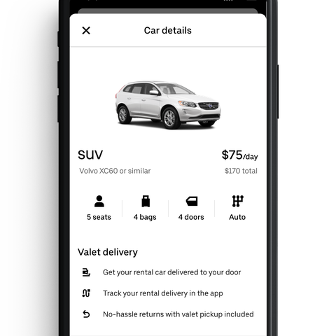 Uber Rent pricing varies by location, date and boo