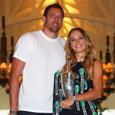 Caroline Wozniacki and David Lee, shown after her 