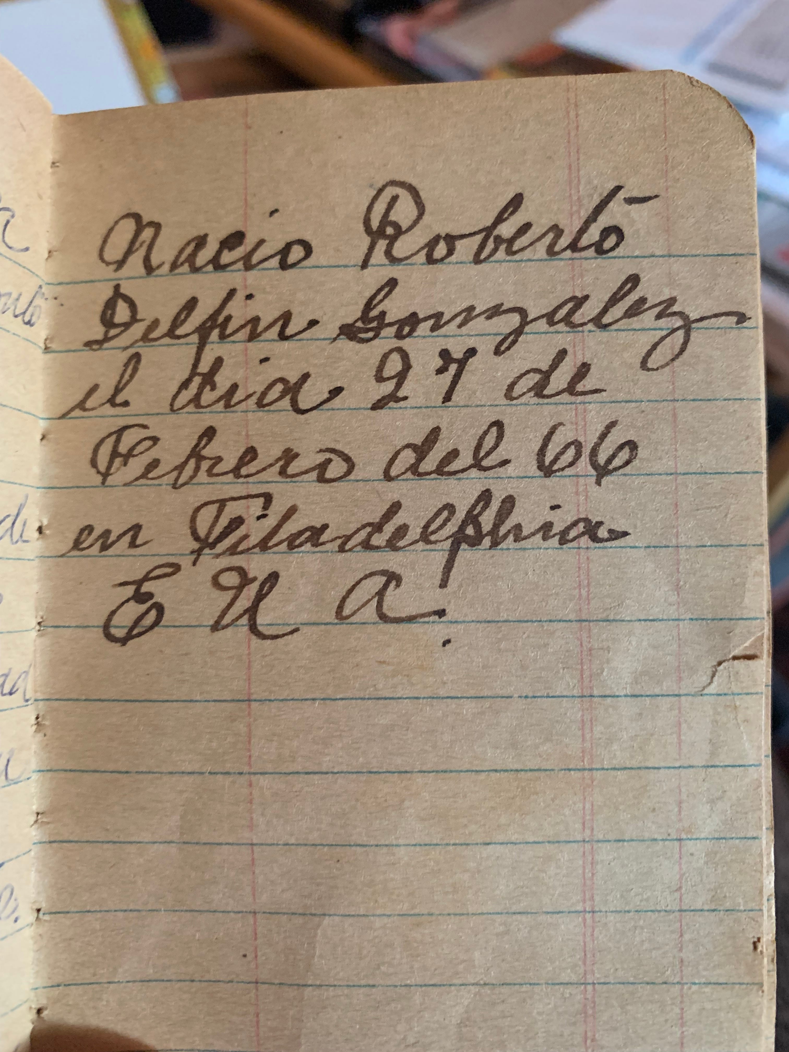 While communication was difficult between those in Cuba and in the United States, news would trickle back to the island. Here, my great grandfather notes the birth on my youngest uncle back in Philadelphia on Feb. 27, 1966.