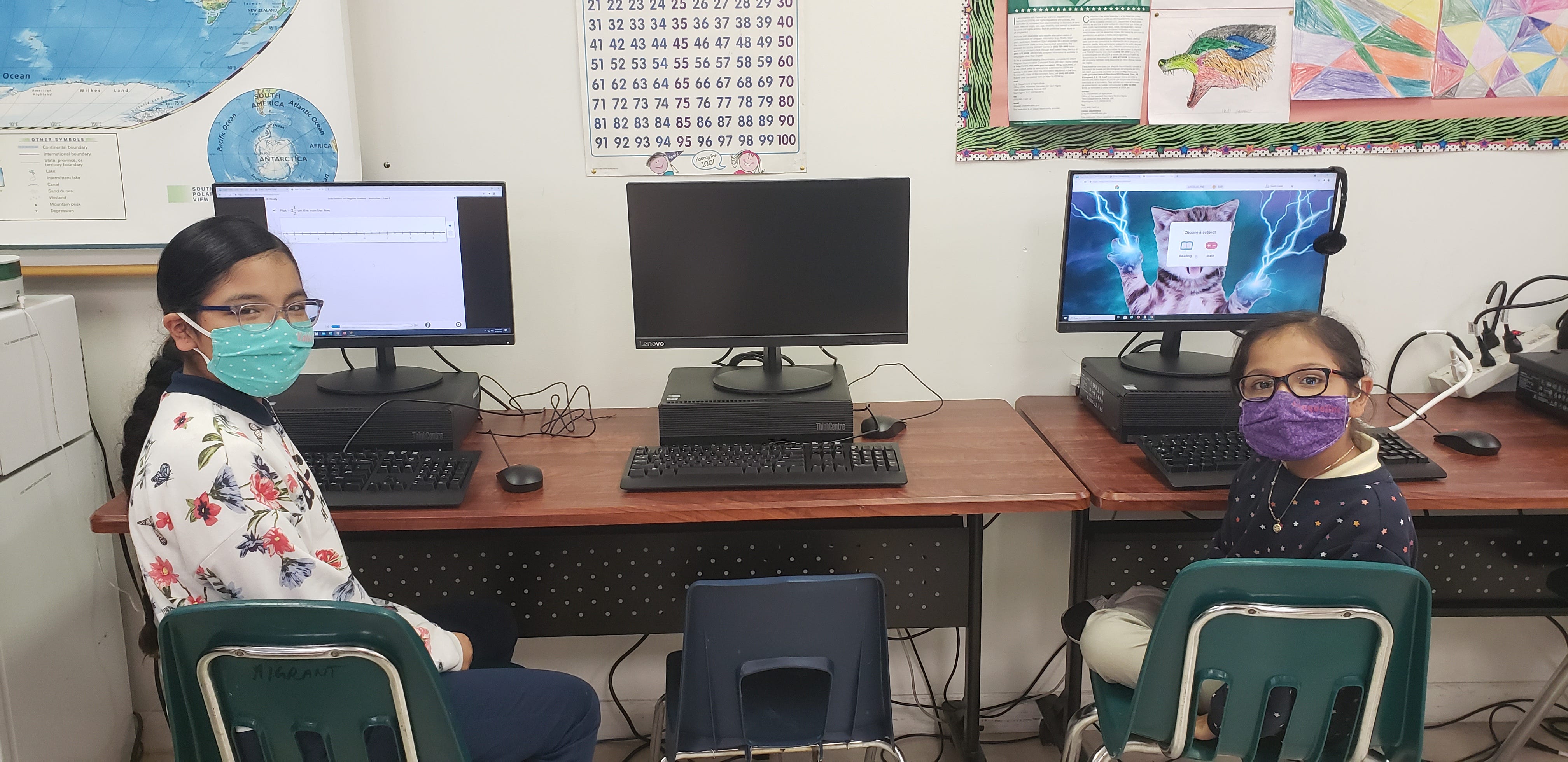 The daughters of Florida City migrant worker Claudia Landeros once they returned to their Miami-Dade school during the pandemic. Courtesy of Miami-Dade County Public Schools.