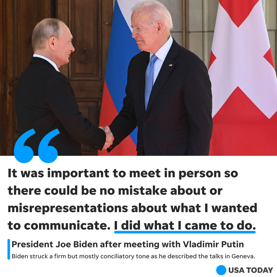 President Joe Biden and Russian President Vladimir Putin shake hands in Geneva on Wednesday, June 16, 2021.
