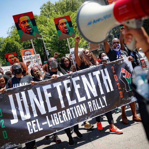 Protest march after a Juneteenth rally at the Broo