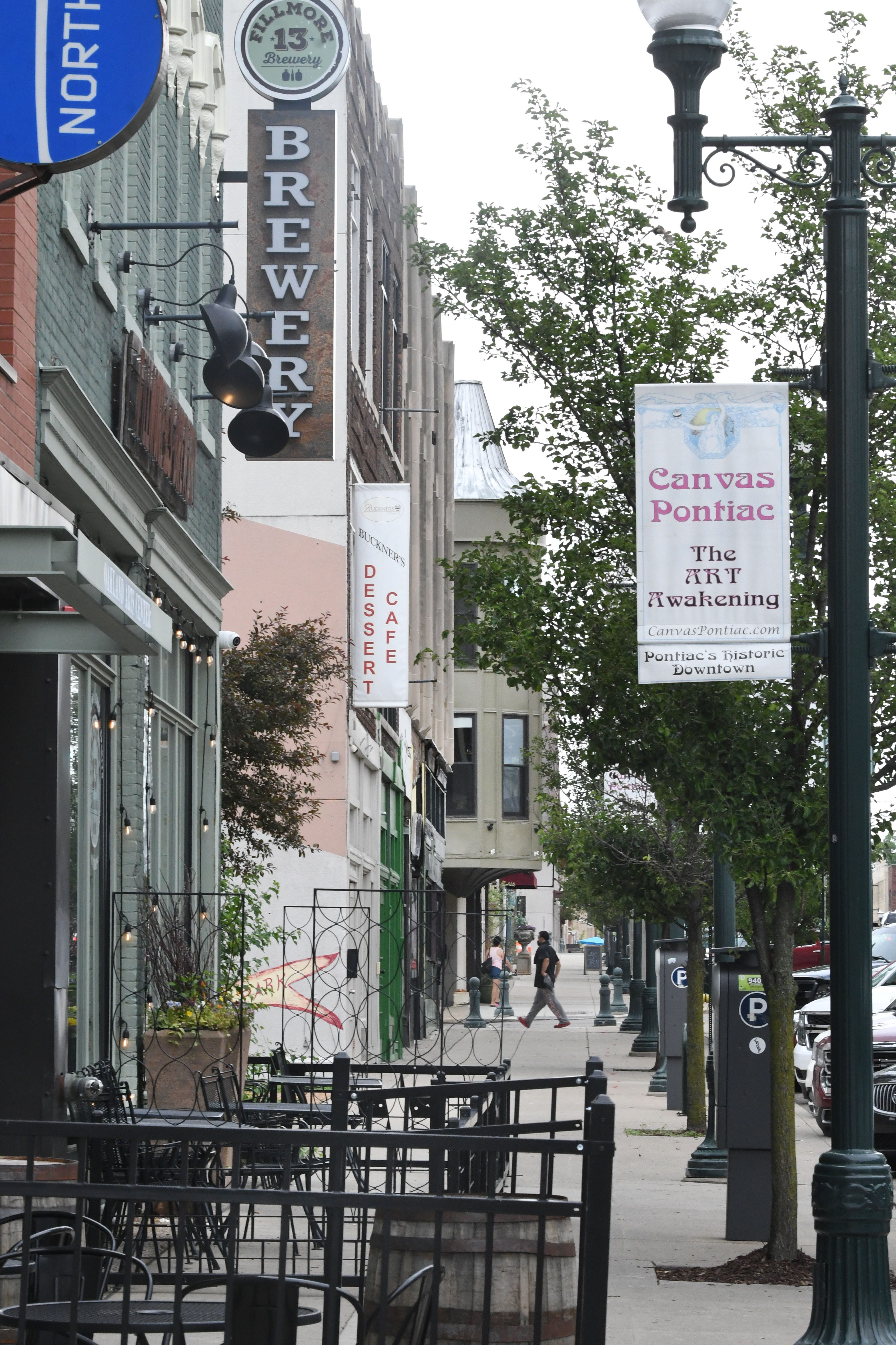 Shops along N. Saginaw Street in downtown Pontiac on June 18, 2021.