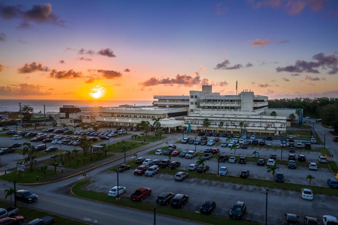 Sunset aerial photo of the Guam Memorial Hospital