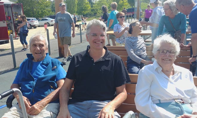 David, Peter and Barbara Krashes at the rededication of Krashes Field on June 19, 2021.